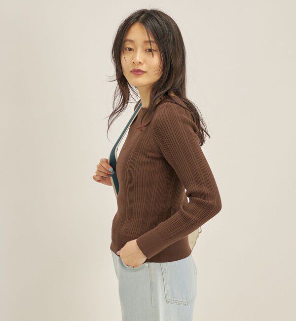 SHIPS for women「〈手洗い可能〉フェルガナ コットン ランダム リブ スクエアネック プルオーバー ◇」|ニット・セーター|