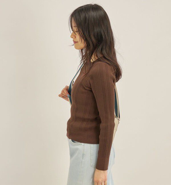 SHIPS for women「〈手洗い可能〉フェルガナ コットン ランダム リブ スクエアネック プルオーバー ◇」|ニット・セーター|