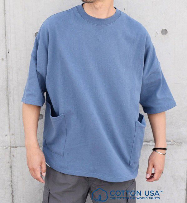 SHIPS any「SHIPS any: COTTON USA ドルマン サイド ポケット Tシャツ 24SS◇」|Tシャツ・カットソー|ブルー