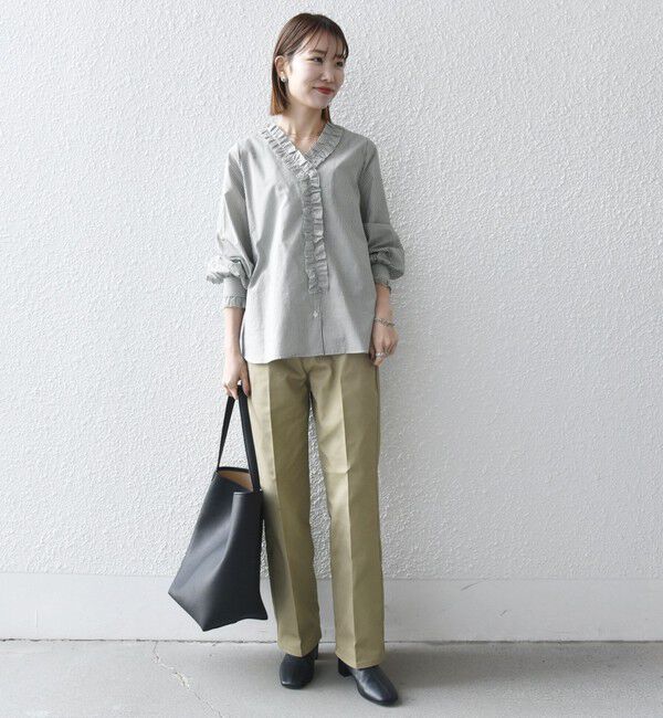 SHIPS any「SHIPS any:〈手洗い可能〉ストライプ フリル Vネック シャツ ブラウス」|シャツ・ブラウス|