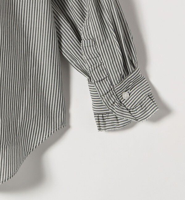 SHIPS any「SHIPS any:〈手洗い可能〉ストライプ フリル Vネック シャツ ブラウス」|シャツ・ブラウス|