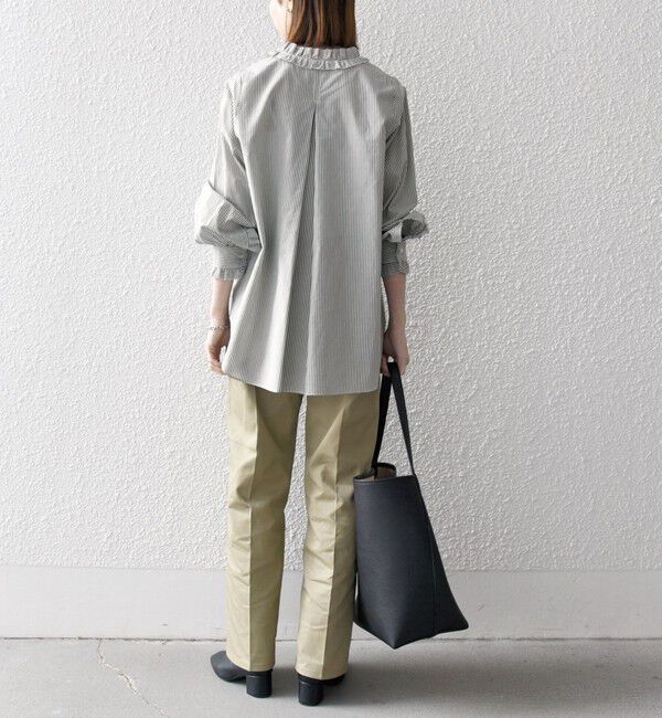 SHIPS any「SHIPS any:〈手洗い可能〉ストライプ フリル Vネック シャツ ブラウス」|シャツ・ブラウス|