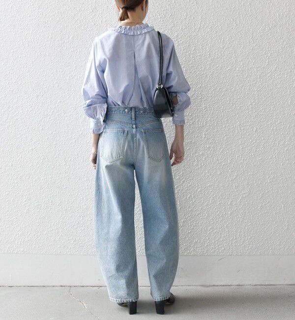 SHIPS any「SHIPS any:〈手洗い可能〉ストライプ フリル Vネック シャツ ブラウス」|シャツ・ブラウス|