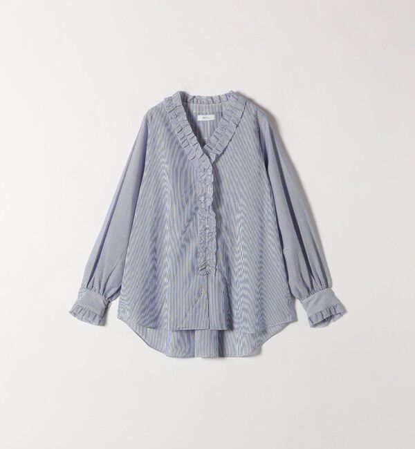 SHIPS any「SHIPS any:〈手洗い可能〉ストライプ フリル Vネック シャツ ブラウス」|シャツ・ブラウス|