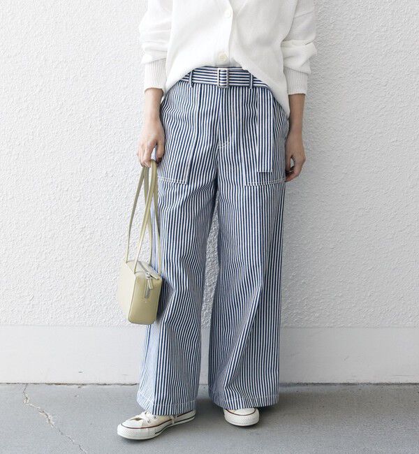 SHIPS any「SHIPS any:〈洗濯機可能〉ヒッコリー ベルト ワイド パンツ」|その他|ブルー