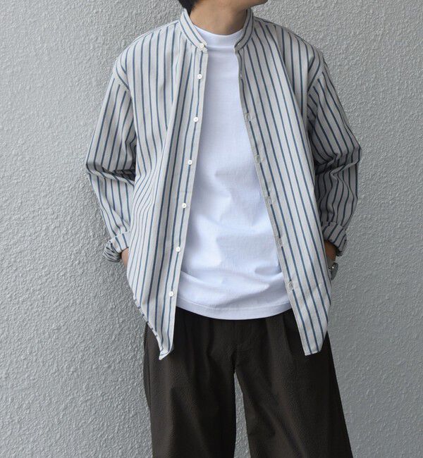 SHIPS any「SHIPS any:〈洗濯機可能〉コットン/リネン ストライプ バンドカラー シャツ◇」|シャツ・ブラウス|