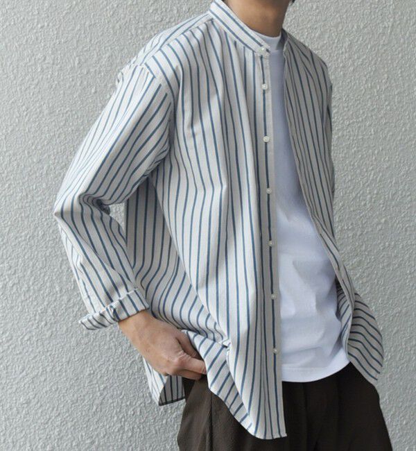 SHIPS any「SHIPS any:〈洗濯機可能〉コットン/リネン ストライプ バンドカラー シャツ◇」|シャツ・ブラウス|