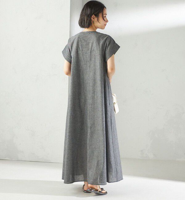SHIPS for women「〈接触冷感・手洗い可能〉麻混 シャンブレー フレア ワンピース」|ワンピース|