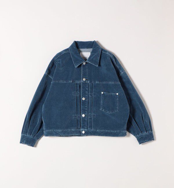 quaranciel「quaranciel:〈洗濯機可能〉コットン ベロア インディゴ ボリュームスリーブ ショート ブルゾン」|ブルゾン・スタジャン|