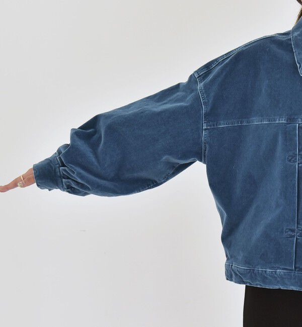 quaranciel「quaranciel:〈洗濯機可能〉コットン ベロア インディゴ ボリュームスリーブ ショート ブルゾン」|ブルゾン・スタジャン|