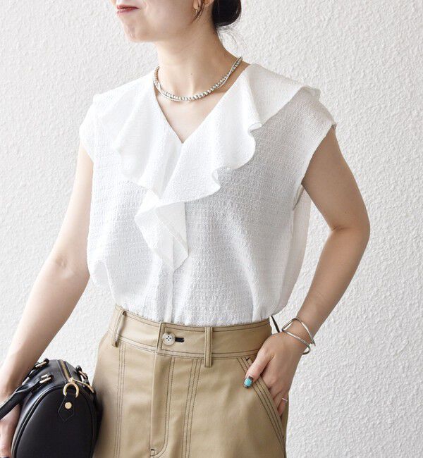 SHIPS any「SHIPS any:〈洗濯機可能〉シアー ジャージー ラッフル フレンチ カット ブラウス」|シャツ・ブラウス|