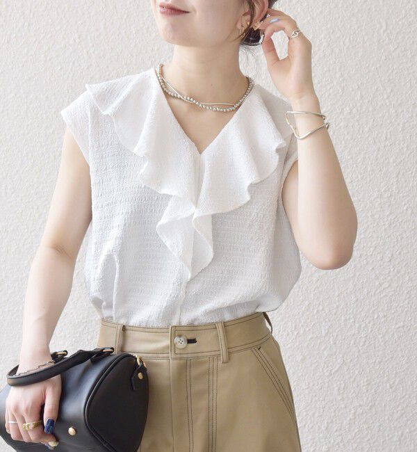 SHIPS any「SHIPS any:〈洗濯機可能〉シアー ジャージー ラッフル フレンチ カット ブラウス」|シャツ・ブラウス|