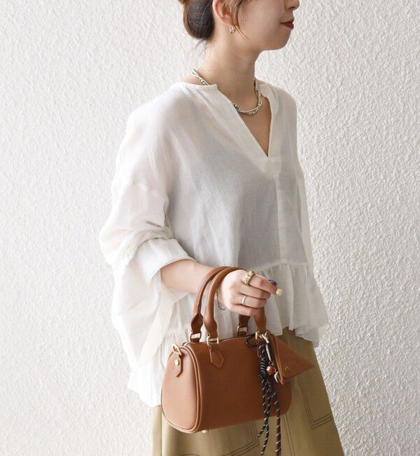 SHIPS any「SHIPS any:〈洗濯機可能〉コットン モス ラッフル フリル キーネック ブラウス」|シャツ・ブラウス|