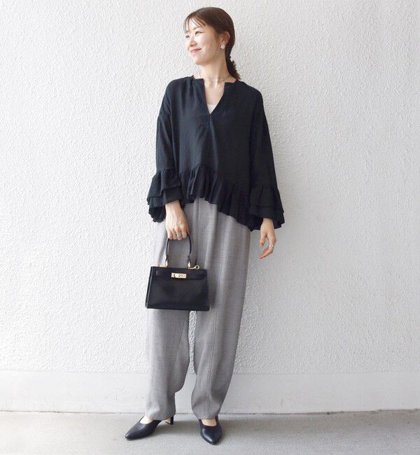 SHIPS any「SHIPS any:〈洗濯機可能〉コットン モス ラッフル フリル キーネック ブラウス」|シャツ・ブラウス|