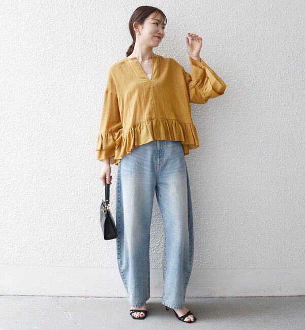 SHIPS any「SHIPS any:〈洗濯機可能〉コットン モス ラッフル フリル キーネック ブラウス」|シャツ・ブラウス|