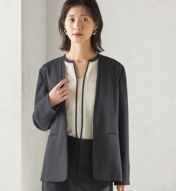 SHIPS for women「〈手洗い可能〉DELEGANT ダブルカラー ジャケット（セットアップ対応）」|ノーカラージャケット|ネイビー