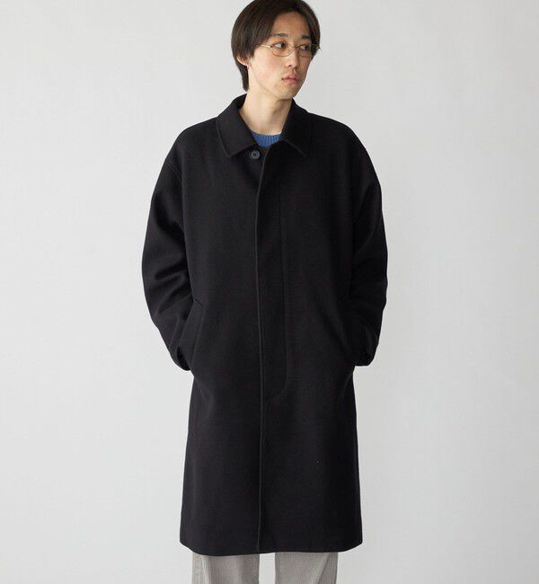 SHIPS「City Ambient Products: オーバーサイズ メルトン コート」|ステンカラーコート|ネイビー