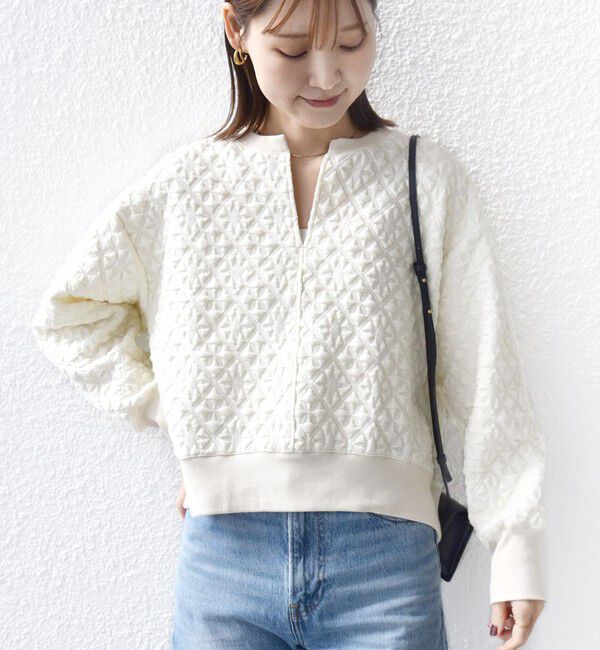 SHIPS for women「【WEB限定】〈手洗い可能〉キルティング ジャカード キーネック プルオーバー」|Tシャツ・カットソー|オフホワイト