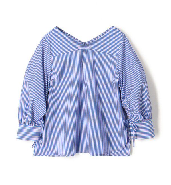 MACPHEE「ストライプシャーリング Vネックブラウス」|シャツ・ブラウス|66 ブルー系