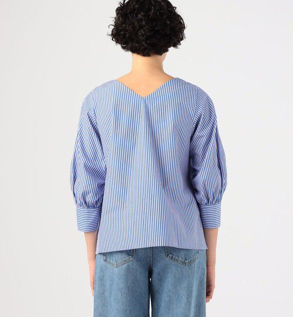 MACPHEE「ストライプシャーリング Vネックブラウス」|シャツ・ブラウス|
