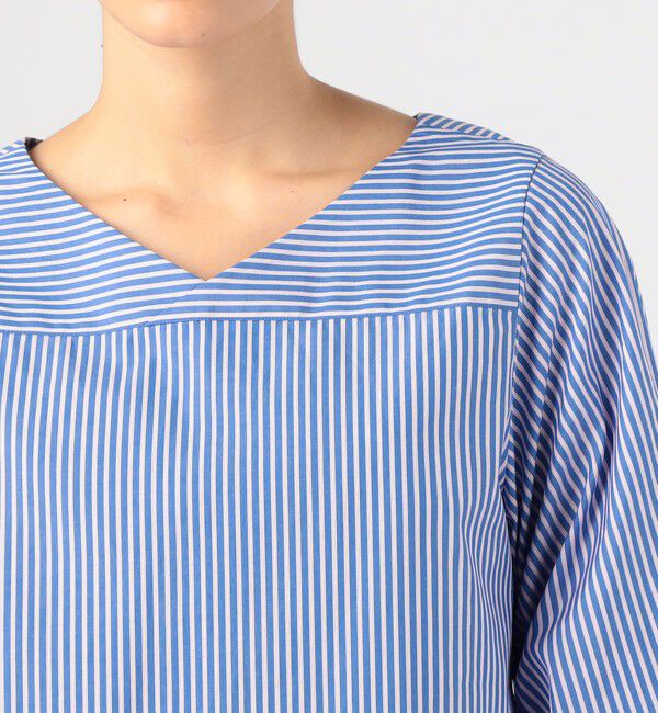 MACPHEE「ストライプシャーリング Vネックブラウス」|シャツ・ブラウス|