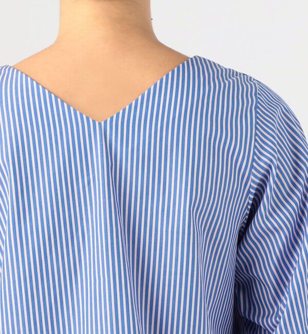 MACPHEE「ストライプシャーリング Vネックブラウス」|シャツ・ブラウス|
