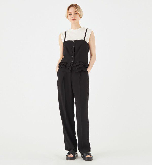 MACPHEE「バックサテンジョーゼット タックテーパードパンツ」|スラックス|