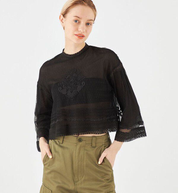 SOULEIADO「チュールエンブロイダリー クロップドブラウス」|シャツ・ブラウス|