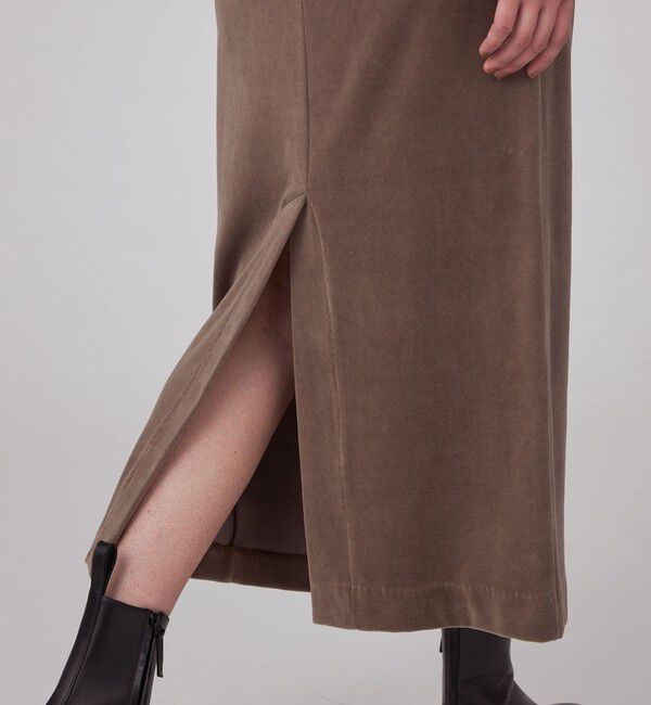 MACPHEE「コットンポリエステルベロア フロントギャザーロングスカート」|タイト|