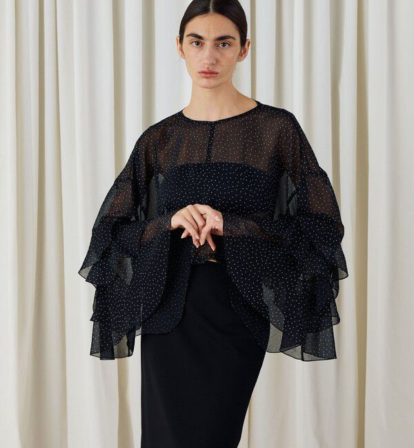 DES PRES「メタルドットプリント フリルスリーブブラウス」|シャツ・ブラウス|