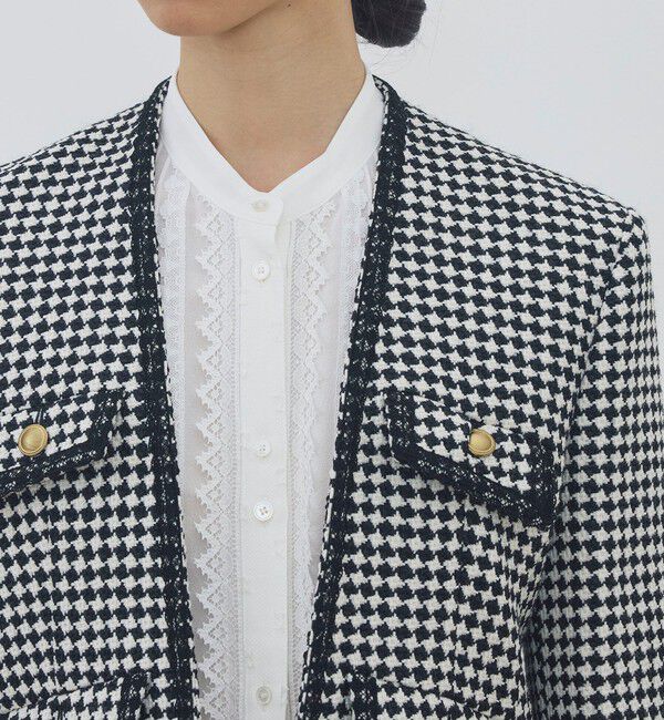 DES PRES「テープヤーンツイード ノーカラーコンパクトジャケット」|ノーカラージャケット|