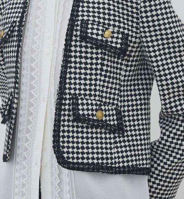 DES PRES「テープヤーンツイード ノーカラーコンパクトジャケット」|ノーカラージャケット|