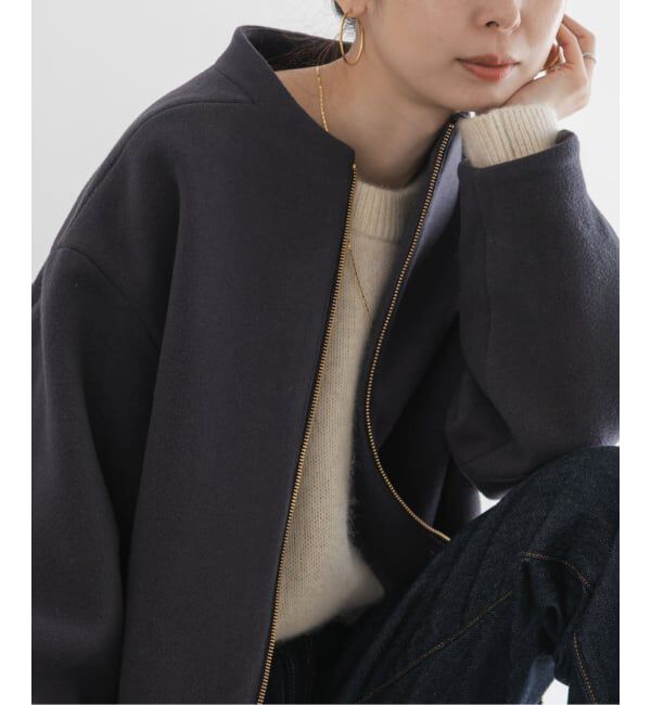 NOBLE「MTRレイズドネックジップコート」|ノーカラーコート|