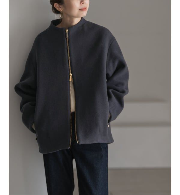 NOBLE「MTRレイズドネックジップコート」|ノーカラーコート|