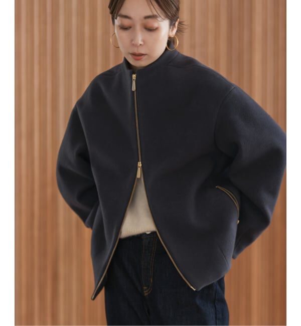 NOBLE「MTRレイズドネックジップコート」|ノーカラーコート|