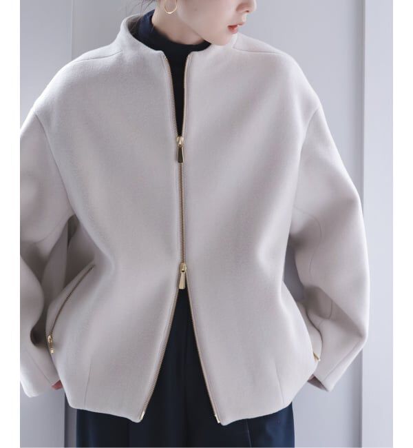 NOBLE「MTRレイズドネックジップコート」|ノーカラーコート|