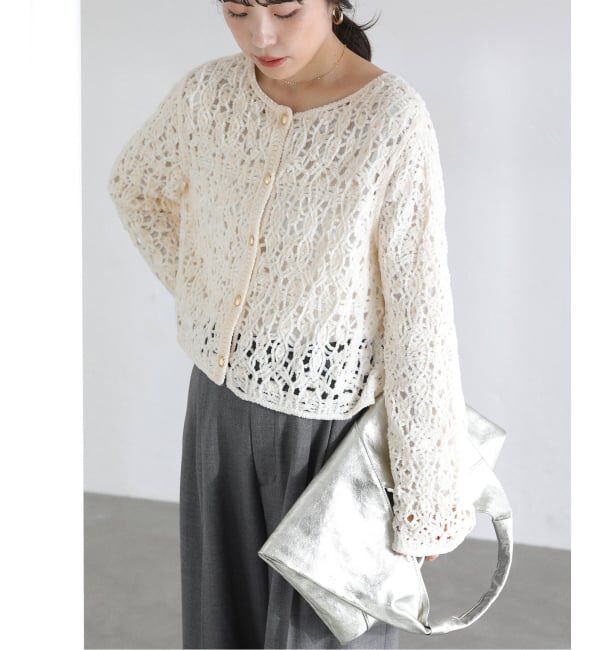  「【洗える】モールエンブロイダリーカーディガン」|カーディガン|