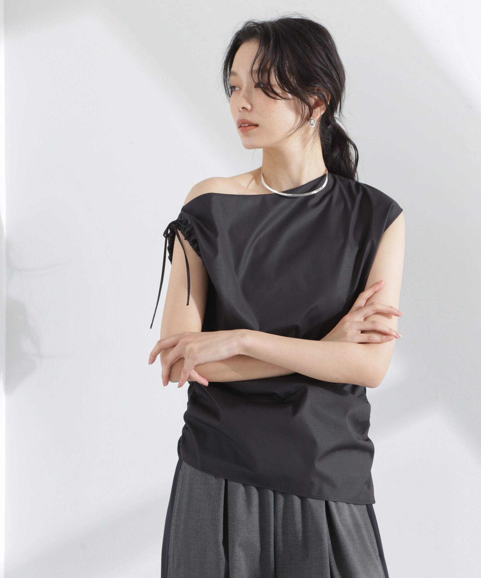 nano･universe「アシンメトリーギャザートップス」|シャツ・ブラウス|