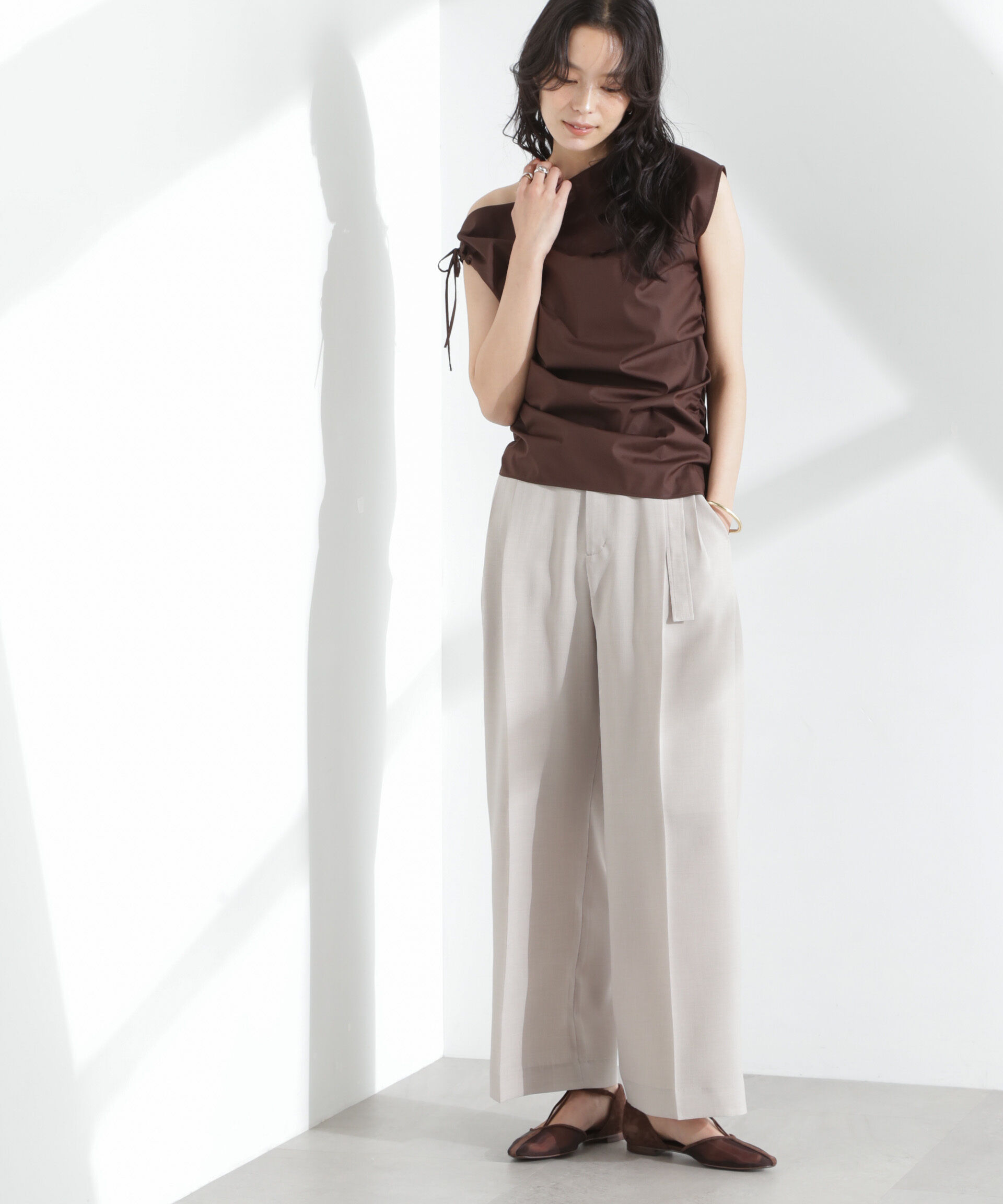 nano･universe「アシンメトリーギャザートップス」|シャツ・ブラウス|