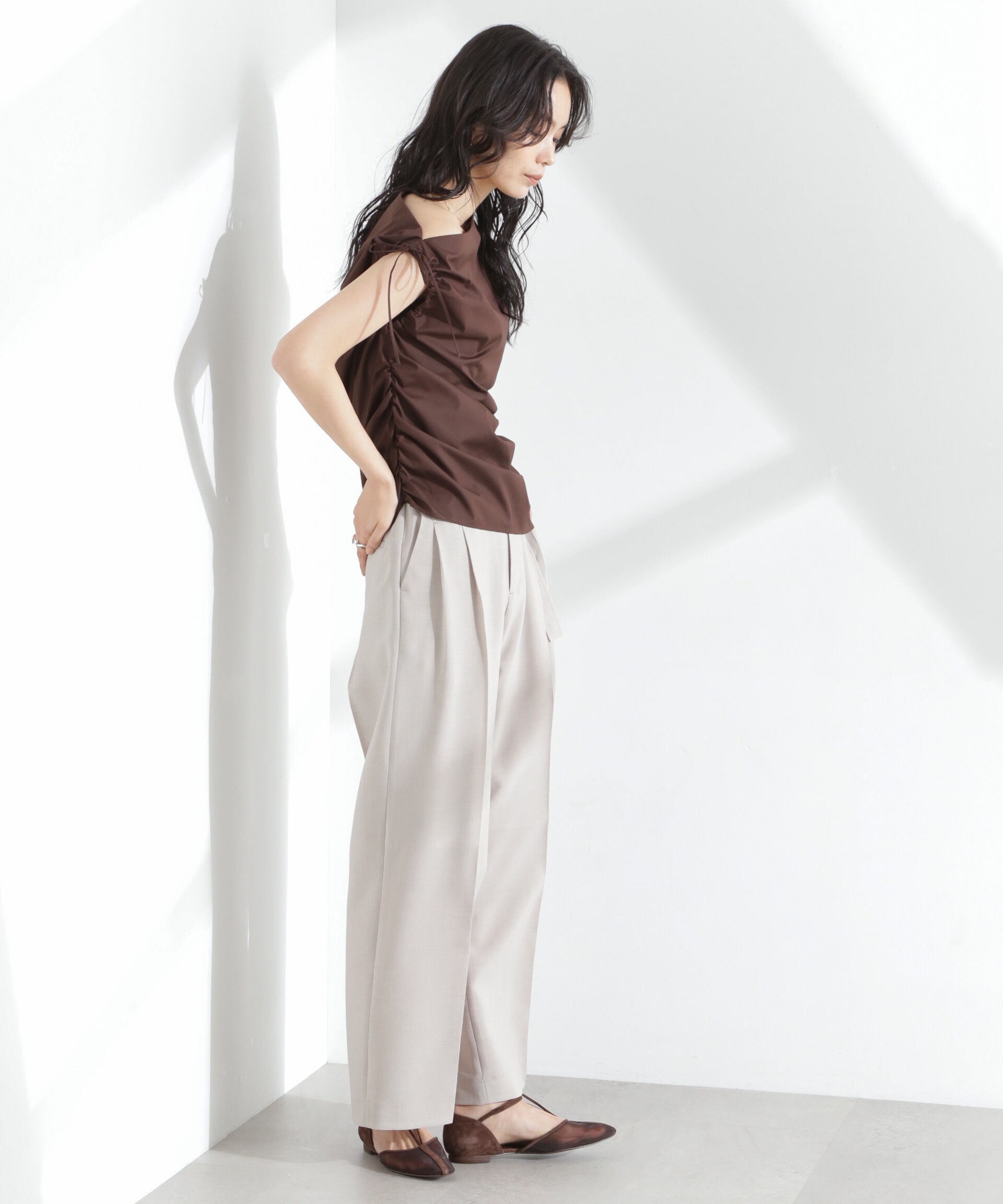 nano･universe「アシンメトリーギャザートップス」|シャツ・ブラウス|