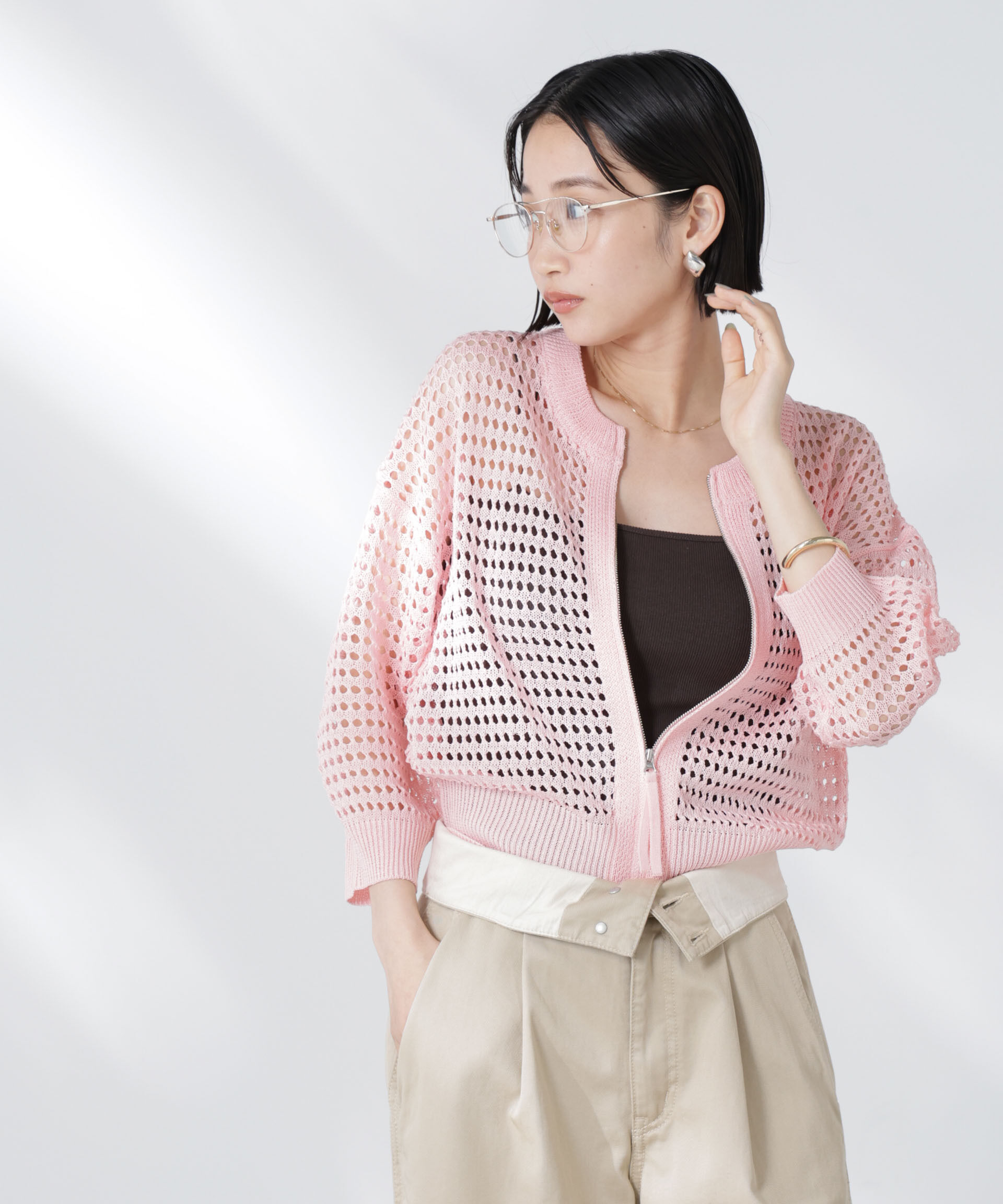 nano･universe「メッシュニットジップカーディガン」|ニット・セーター|