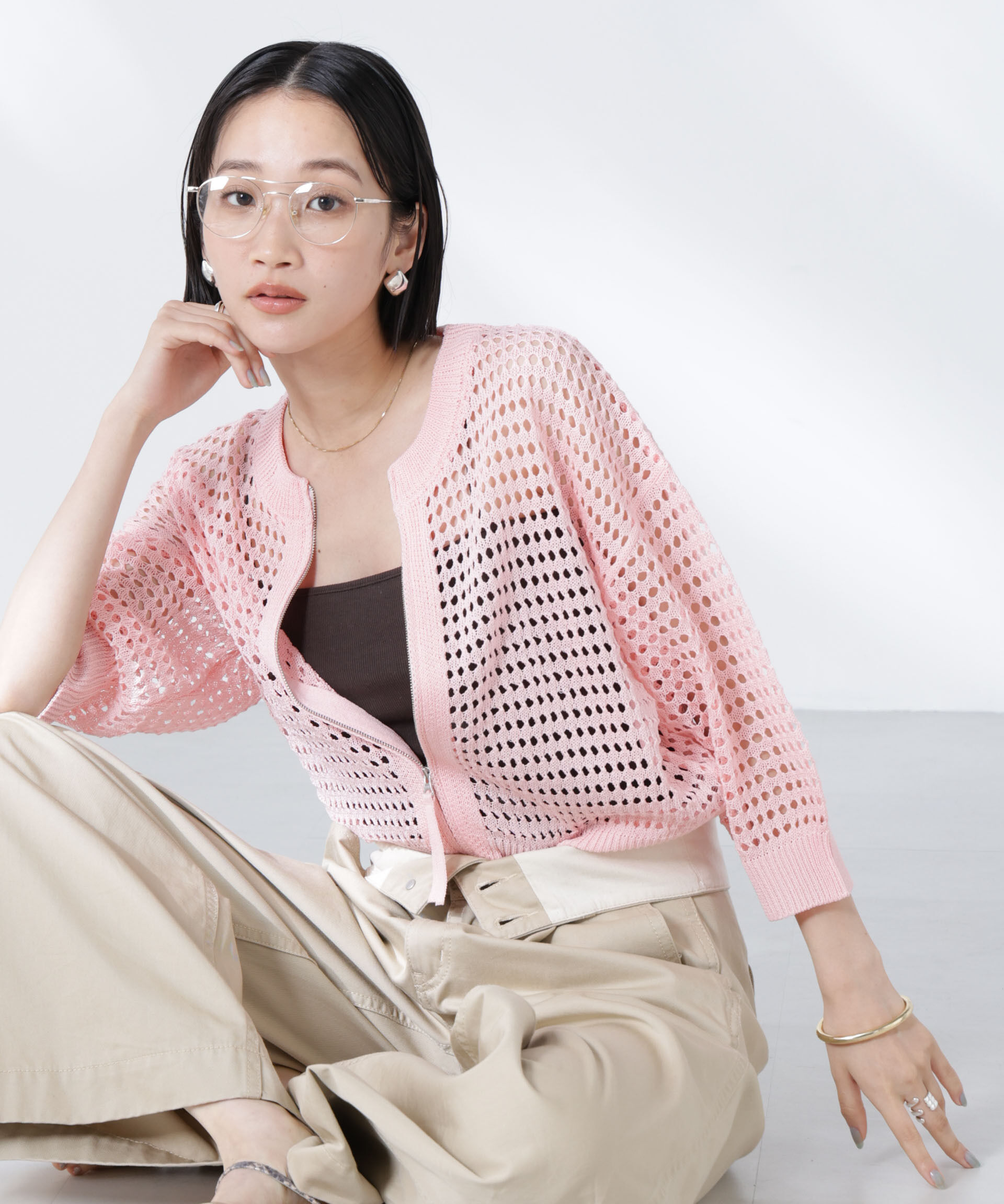 nano･universe「メッシュニットジップカーディガン」|ニット・セーター|