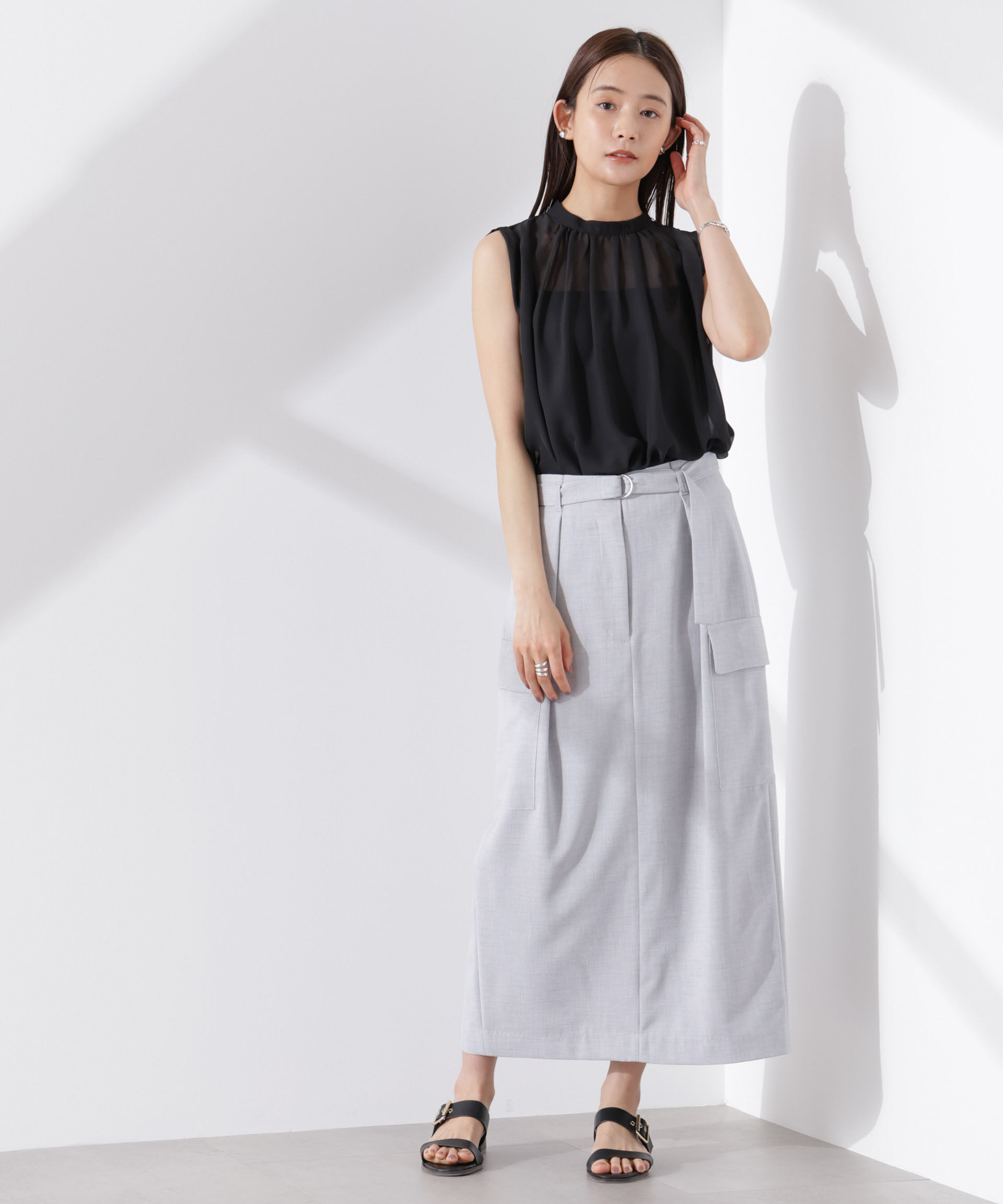 nano･universe「シアージョーゼットギャザーノースリーブブラウス」|シャツ・ブラウス|