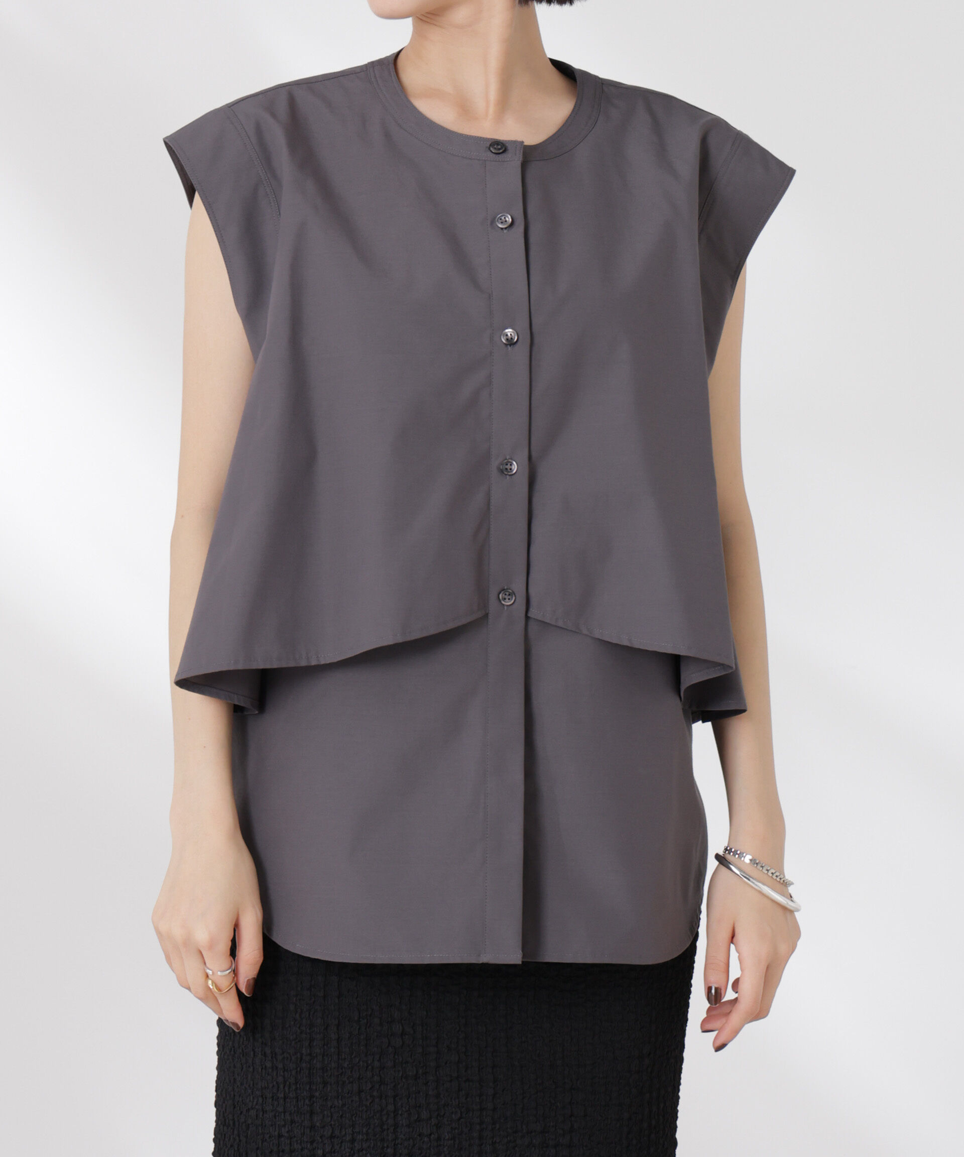 nano･universe「フロントフレアケープカラーノースリーブシャツ」|シャツ・ブラウス|