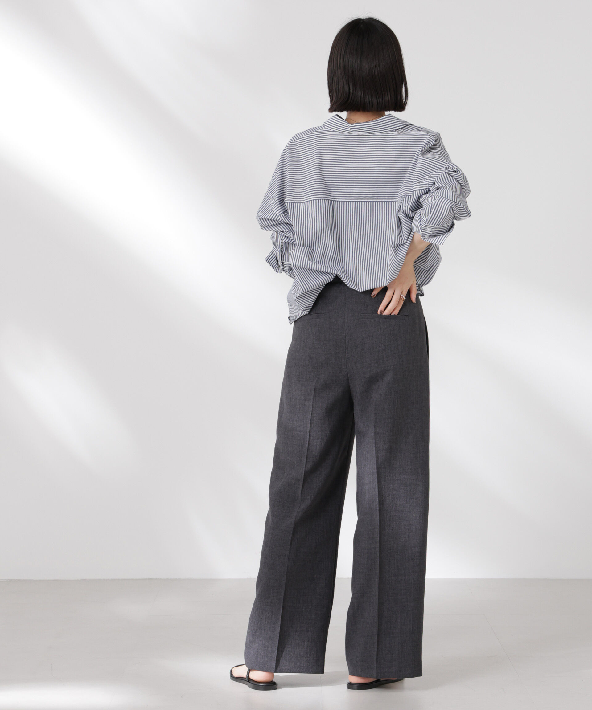 nano･universe「リネンライクセンタープレスタックパンツ(セットアップ可)」|チノ|