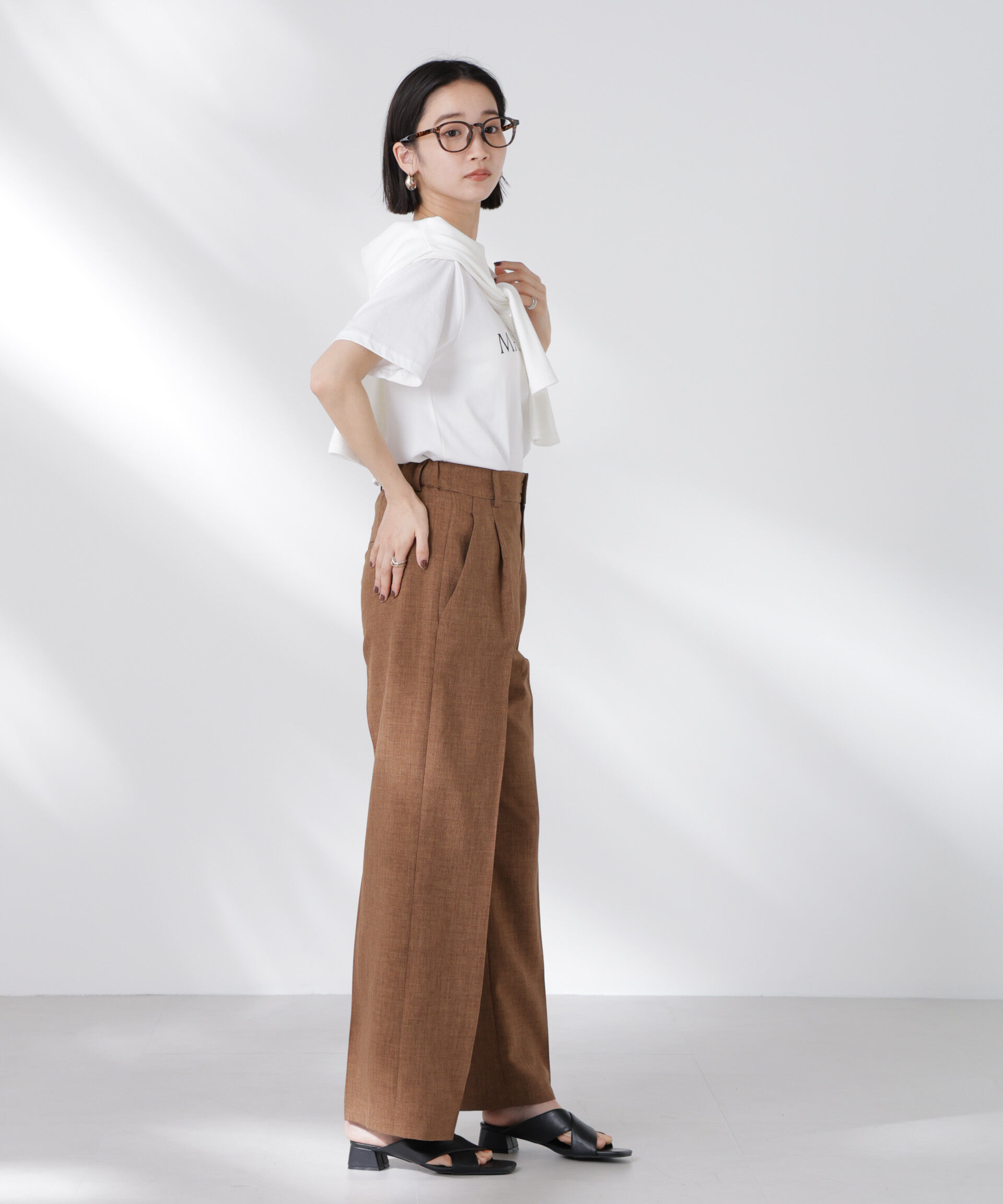 nano･universe「リネンライクセンタープレスタックパンツ(セットアップ可)」|チノ|