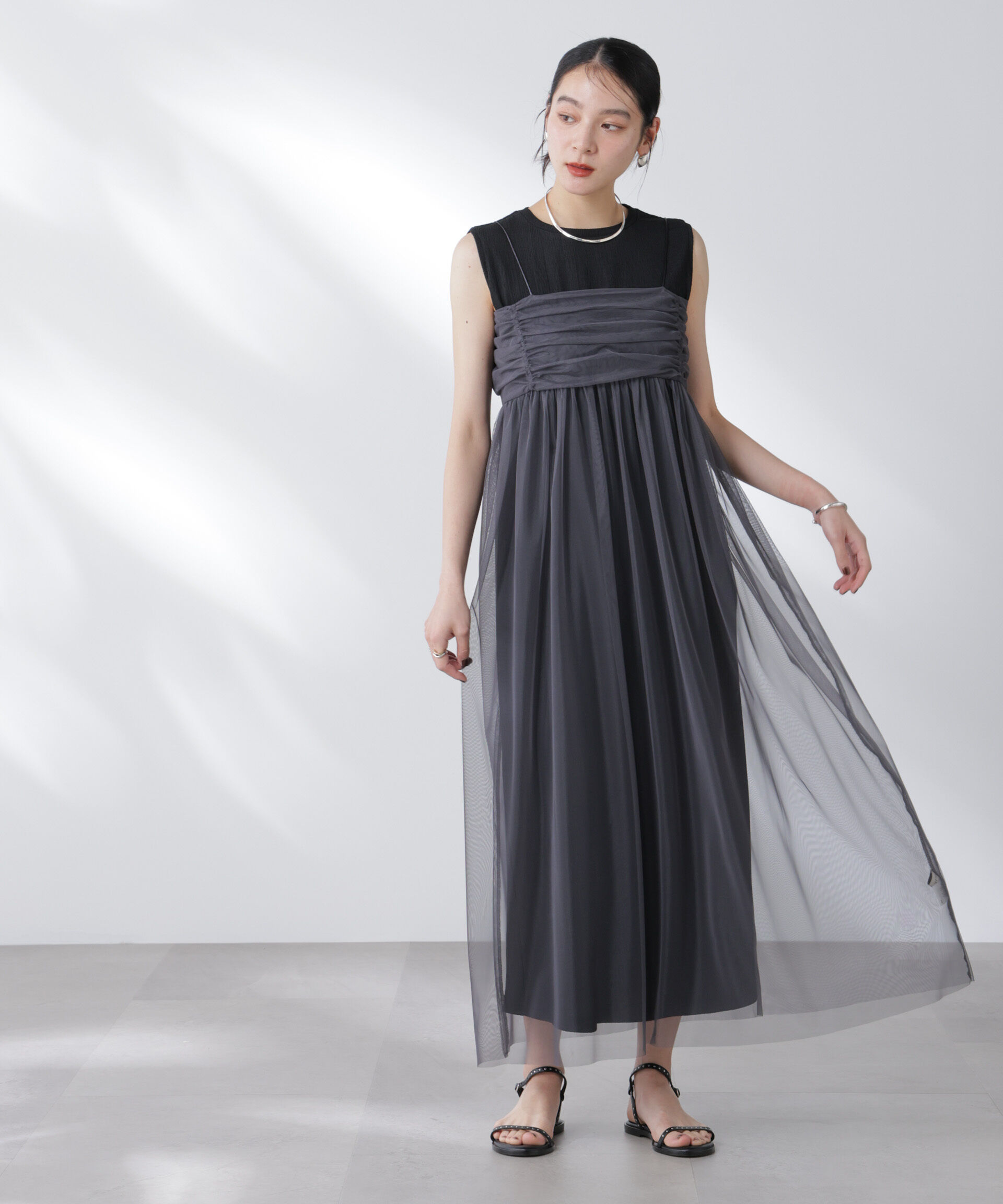 nano･universe「チュールキャミ&times;カットワンピースセット」|ワンピース|