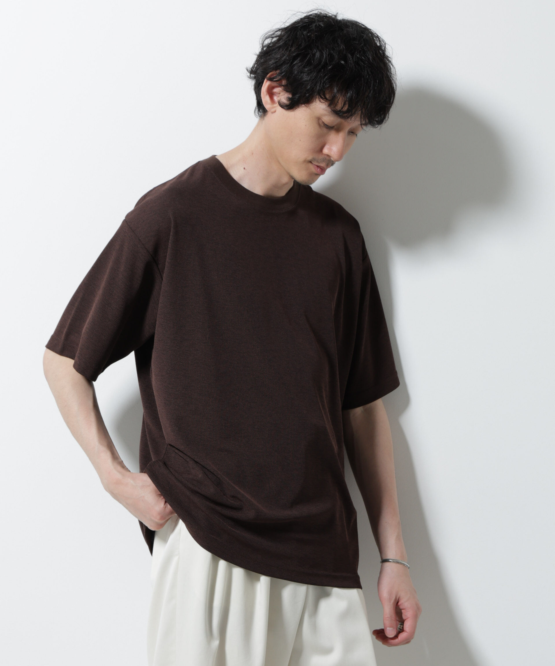 nano･universe「メランジサーフニットＴシャツ半袖」|ニット・セーター|ブラウン