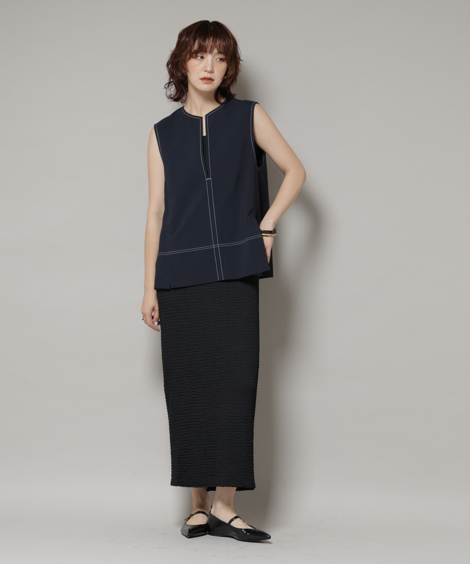 nano･universe「ドライウェザーストレッチバイカラーステッチベスト(セットアップ可)」|シャツ・ブラウス|