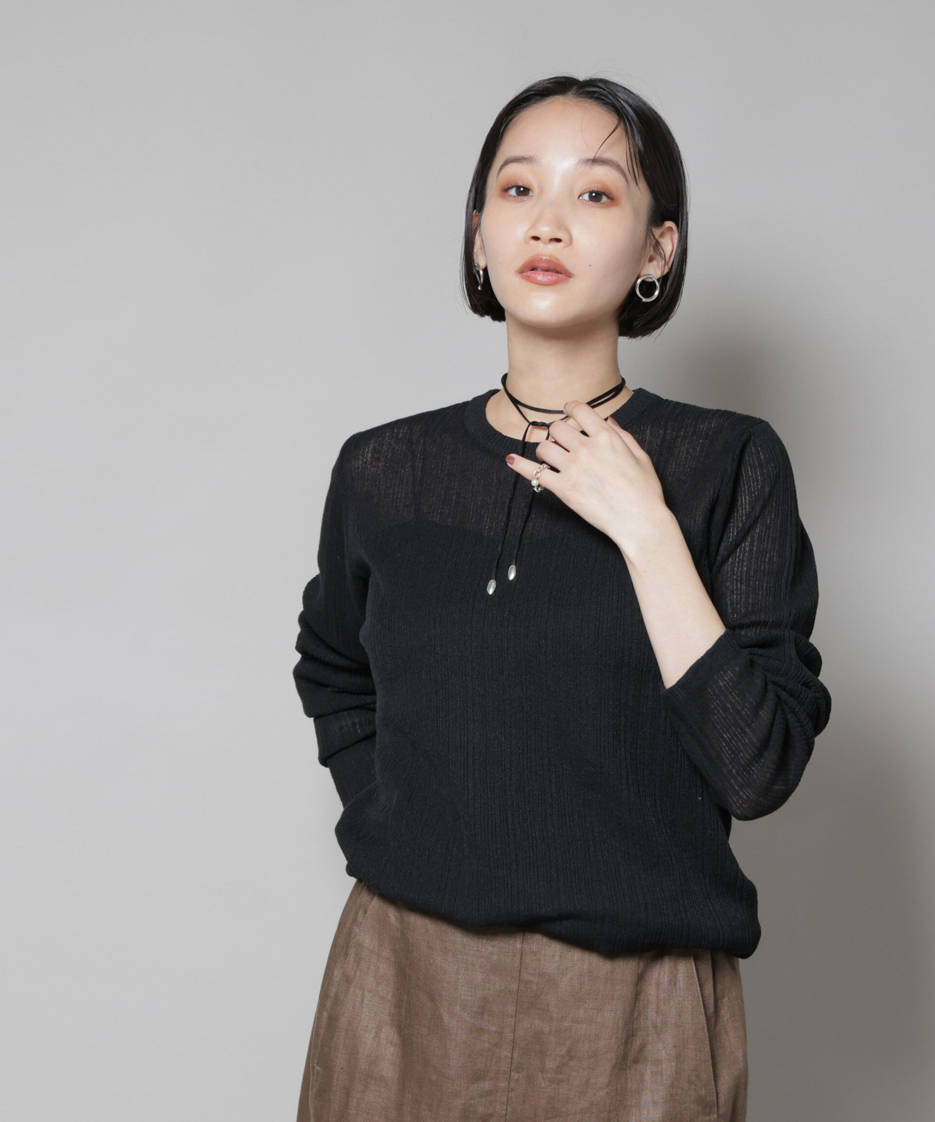 nano･universe「シアーランダムリブクルーネックニット」|ニット・セーター|